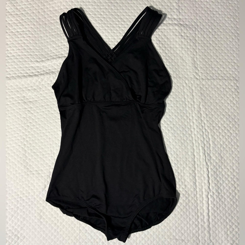 Eurotard Black Leotard with V-Neck and Wide Accent Straps